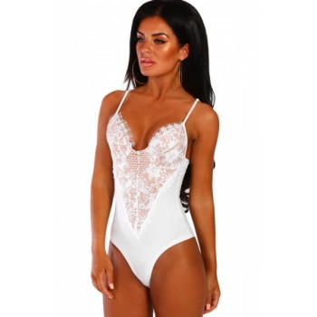 White Forever Flawless Red Lace Bodysuit Black